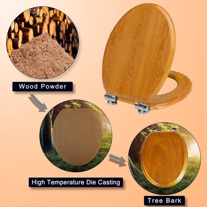 Toilet Seat Wooden Soft Close Oak 45x37cm Antibacterial Quick Release Hinges Eas