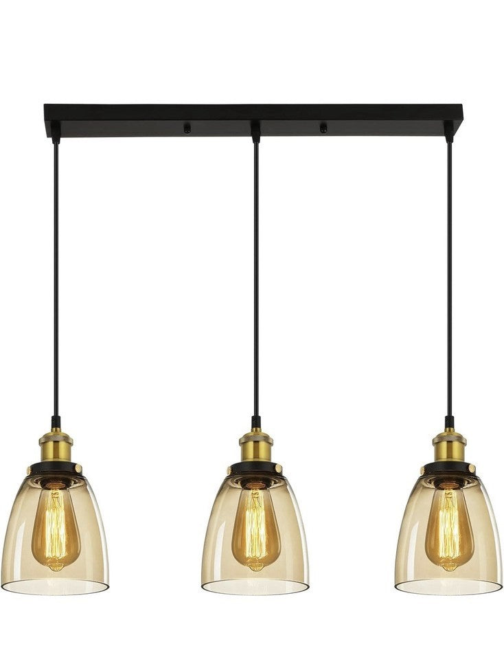 3 Light Cognac Glass Pendant Ceiling Light Vintage Adjustable Fixture