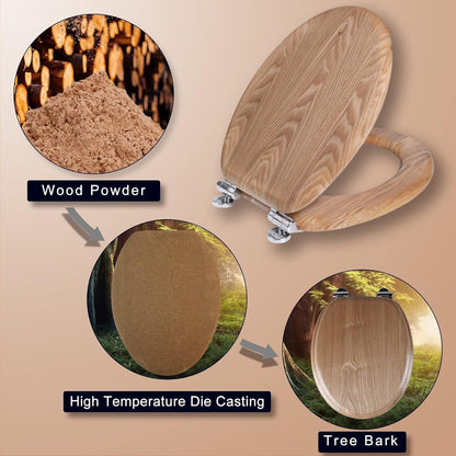 Toilet Seat Wooden Oak Soft Close Oval Quick Release Adjustable Hinges Bathroom