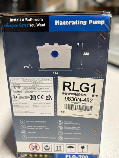 Macerator Sewage Pump 700W Self Cleaning 4 Inlet 9m Lift 100m Horizontal 190LPM