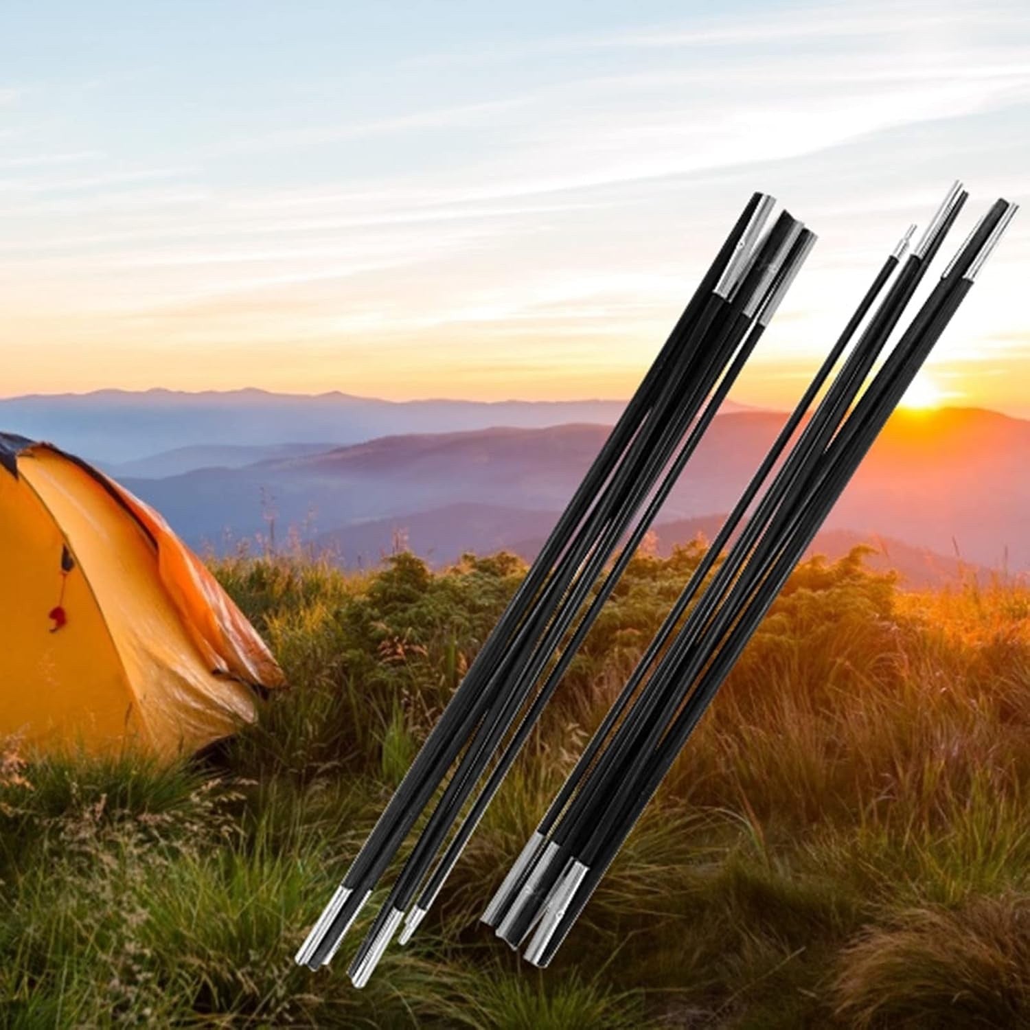 Ejoyous Fiberglass Tent Poles 4.9M 9 Sections Awning Support Rods Camping Tarp
