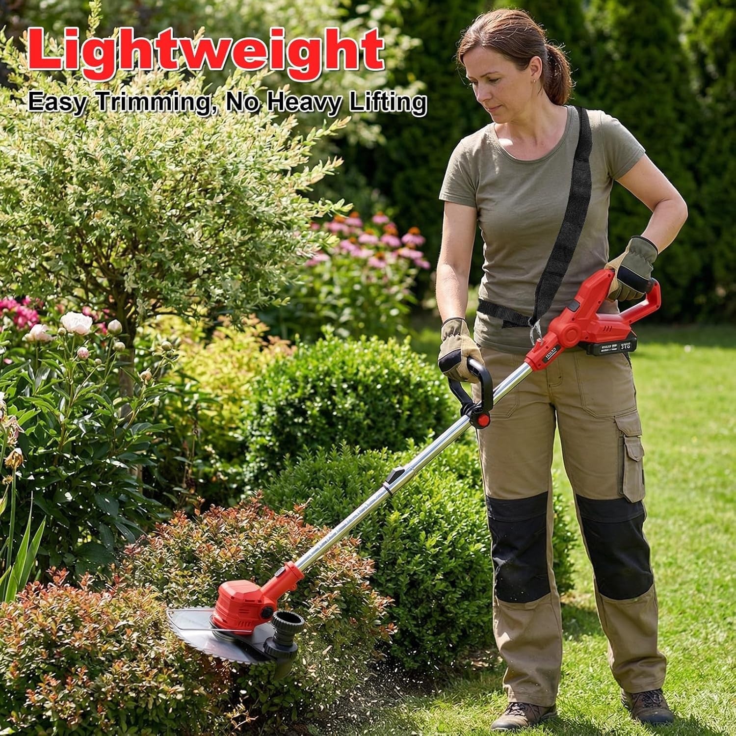 Cordless Strimmer Grass Trimmer 21V 2 Batteries 14 Blades LCD Telescopic Garden