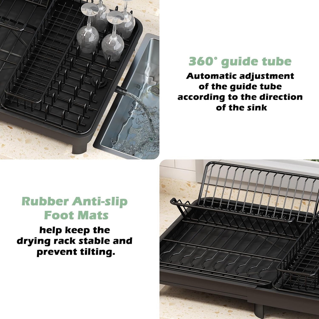 COVAODQ Dish Drying Rack with Drainboard, Large Capacity Extendable