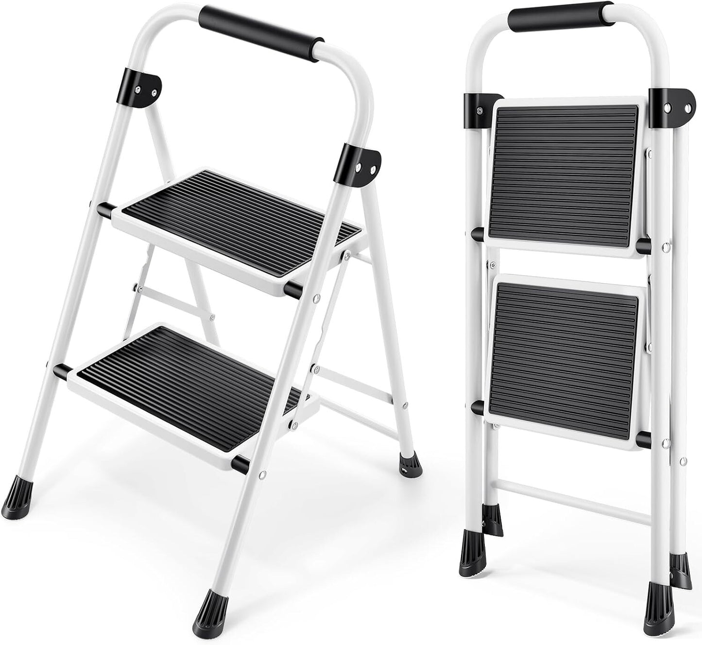 KINGRACK 2 Step Ladder with Non-Slip and Wide Pedal 330lbs Max Load White
