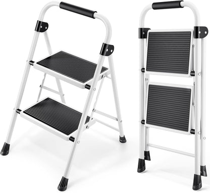 KINGRACK 2 Step Ladder with Non-Slip and Wide Pedal 330lbs Max Load White