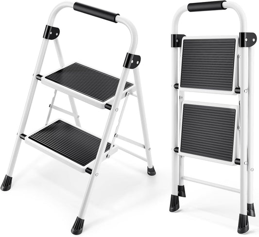 KINGRACK 2 Step Ladder with Non-Slip and Wide Pedal 330lbs Max Load White