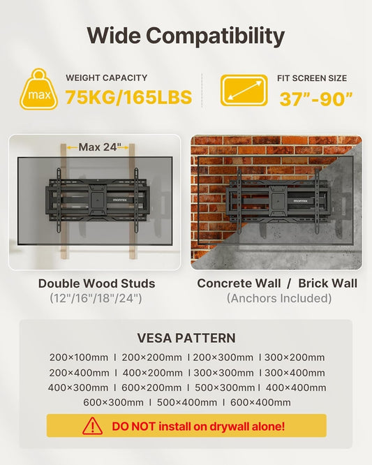 Full Motion TV Wall Bracket 37-90 Inch 75kg Tilt Swivel Extend VESA 600x400