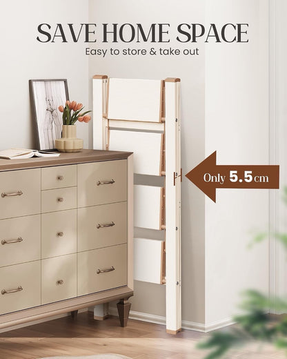 4 Step Ladder Folding Stool Aluminium Anti-Slip Wide Pedal 150kg Cream Chocolate