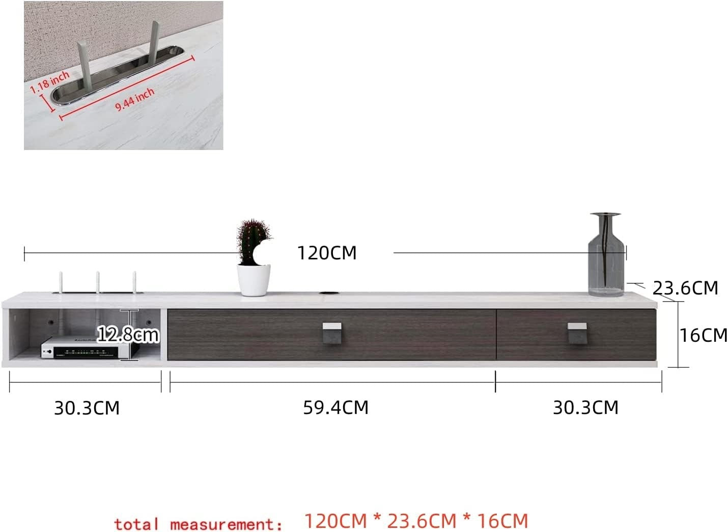 Floating TV Unit Wall 120cm Mounted Media Console Cabinet Grey White