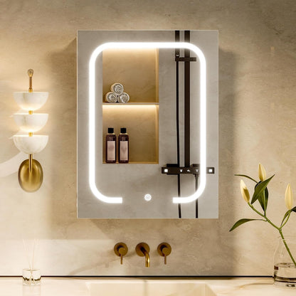 Bathroom Mirror Cabinet LED Lighted Wall Mounted 45cm 3 Colour Touch USB White