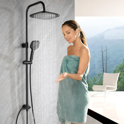 Shower Riser Rail Kit Black 25cm Rainfall Head Handheld Brass Diverter Tap Set