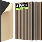 TONOR 4 Pack Wood Slat Acoustic Panels 48x24in Sound Absorbing Dark Walnut