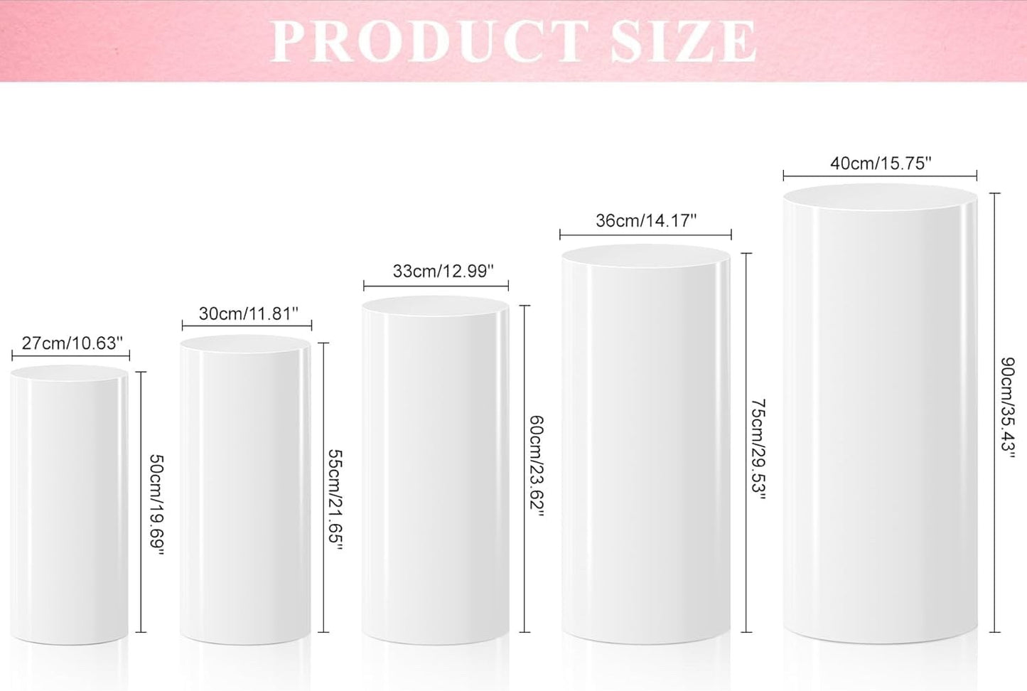 Cylinder Pedestal Stands 5pcs White Party Plinth Display Wedding Cake Tables