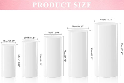 Cylinder Pedestal Stands 5pcs White Party Plinth Display Wedding Cake Tables