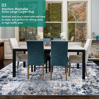 Large Area Rug Carpet 200x300cm Navy Blue Abstract Washable Non Slip Low Pile