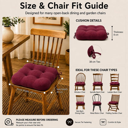 Chair Seat Cushions Pads 6 Pack 40x40cm 8cm Thick Memory Foam Garden Dining Wine