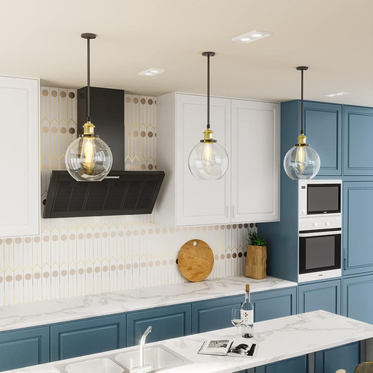 Pendant Ceiling Lights Glass Globe 2 Pack Clear 20cm E27 Vintage Kitchen Hanging