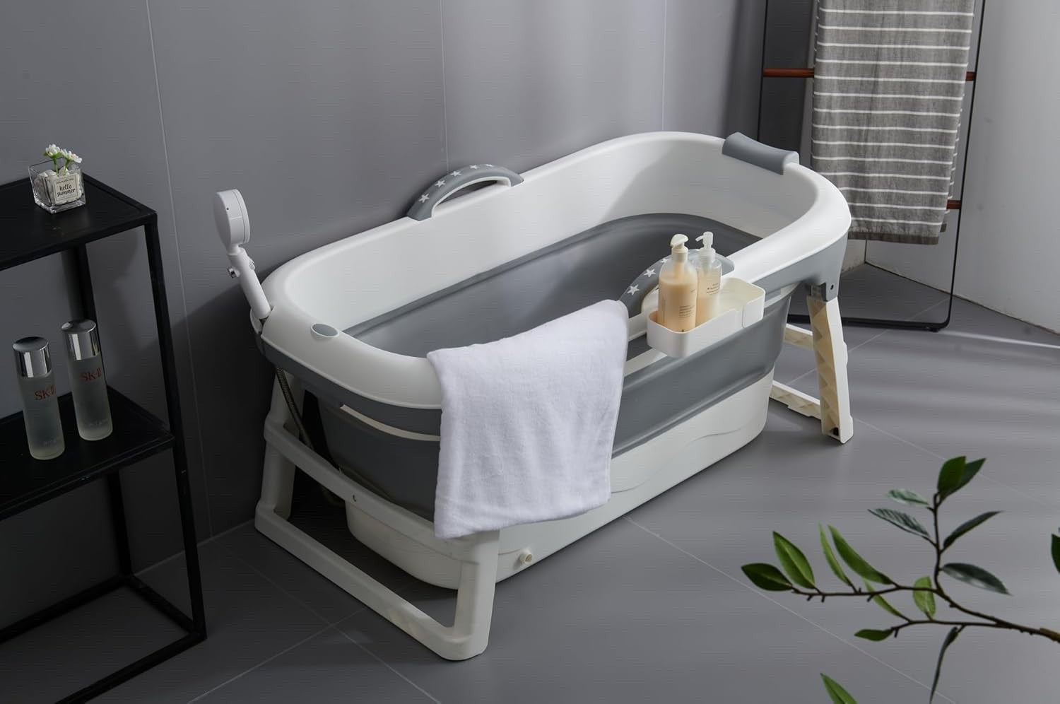 Folding Adult Bathtub 118cm Portable Soaking Ice Bath Tub for Home Outdoor Grey