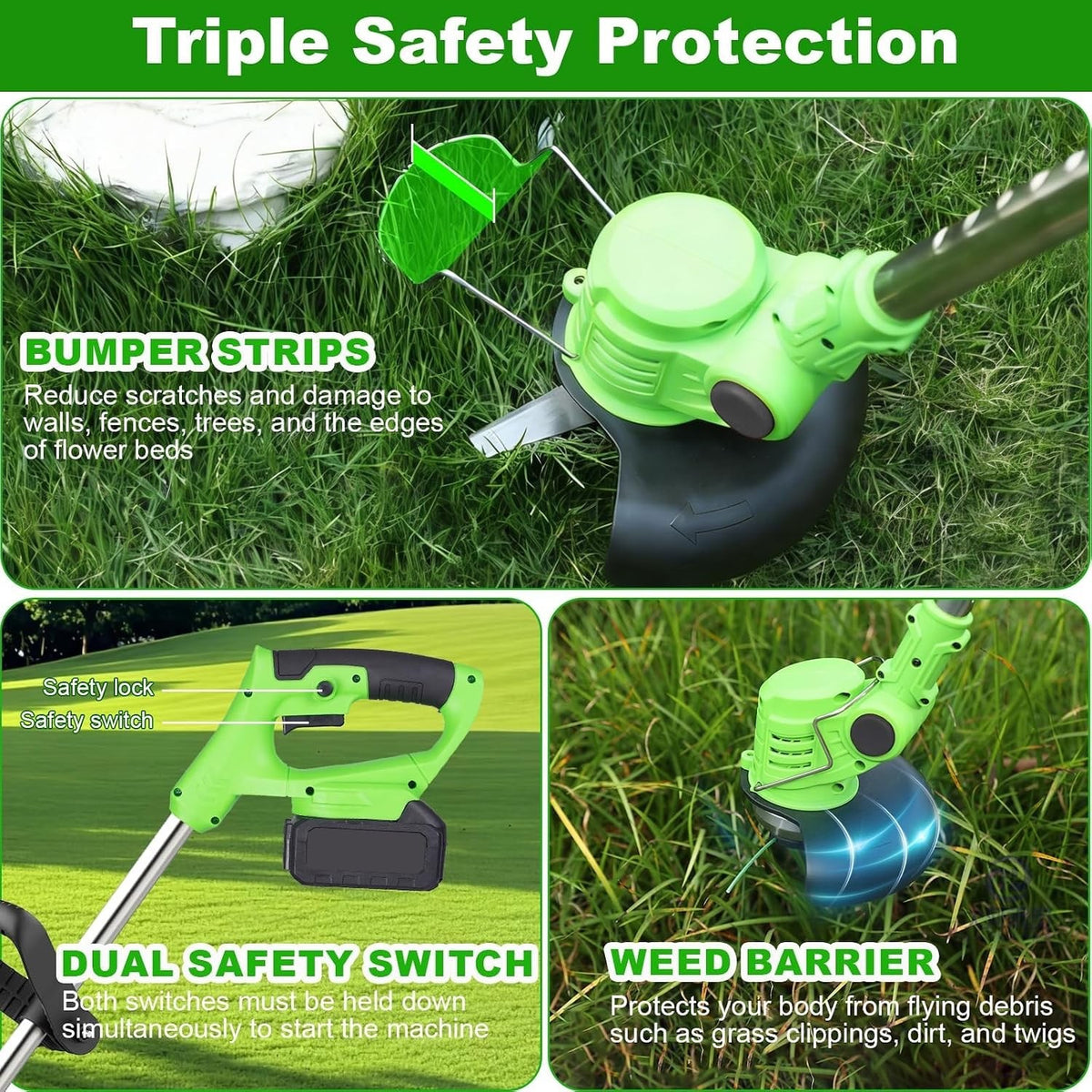 Cordless Strimmer Grass Trimmer 21V Battery Garden Cutter 2 Batteries Blades