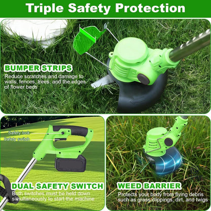 Cordless Strimmer Grass Trimmer 21V Battery Garden Cutter 2 Batteries Blades