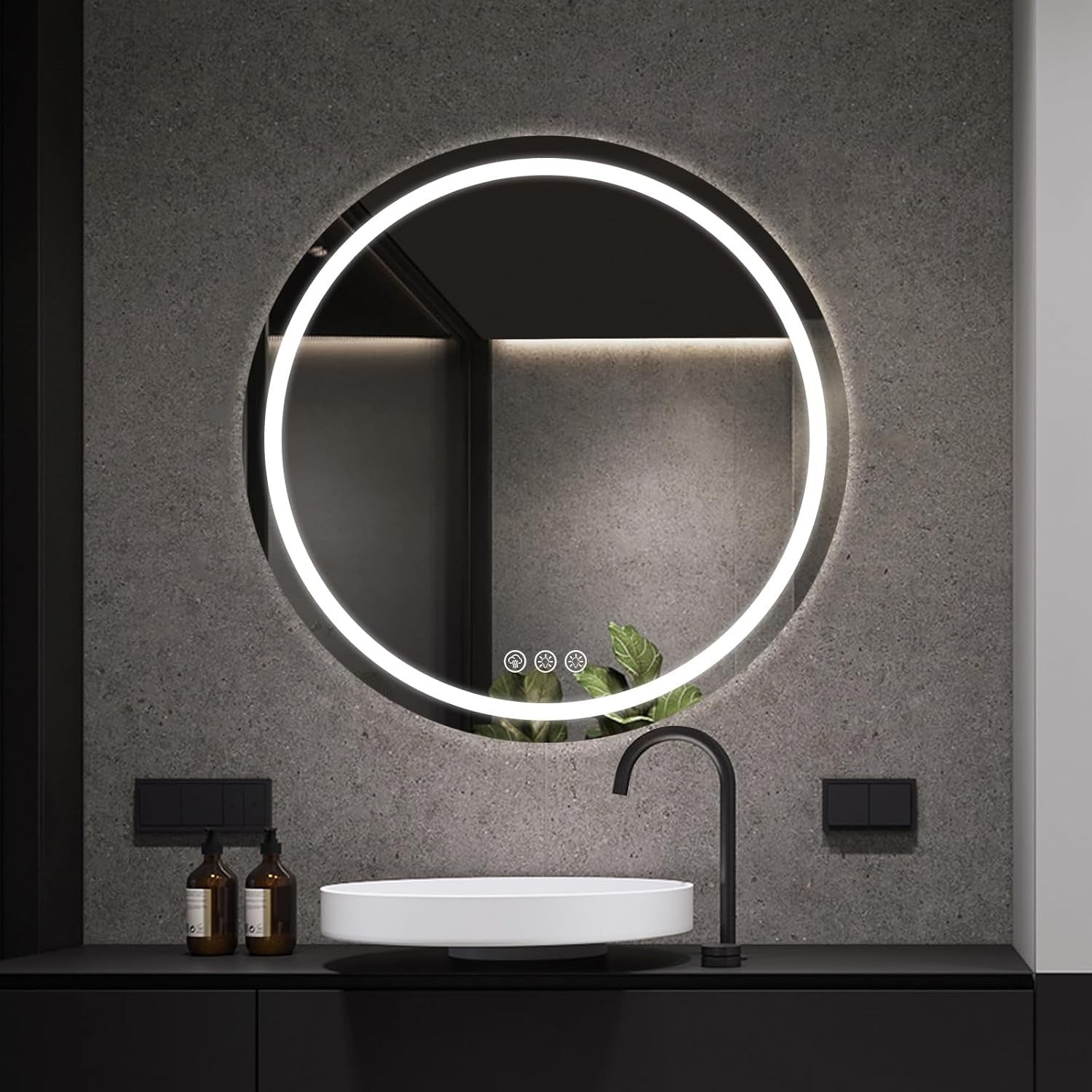 70cm LED Bathroom Mirror Round Anti Fog Dimmable 3 Light IP44 Waterproof Glass