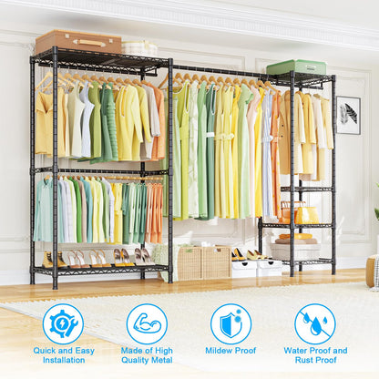 Heavy Duty Clothes Rack Extendable 6 Shelves 4 Rails 362kg Black Carbon Steel