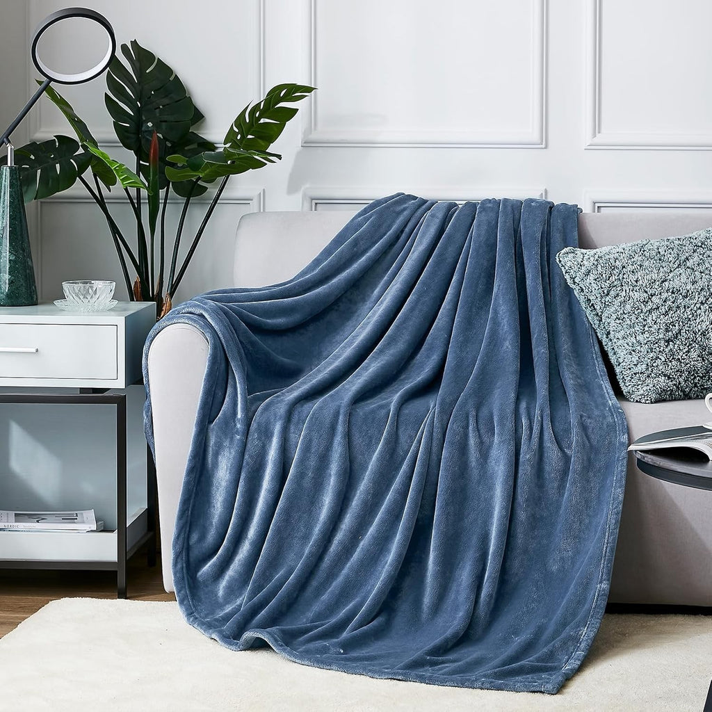 Large Fleece Throw Blanket 270x230cm Soft Warm Sofa Bed Silver Blue