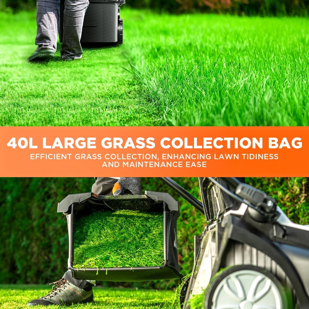 Litheli 40V Cordless Lawn Mower 43cm Brushless 2x4.0Ah Battery 40L