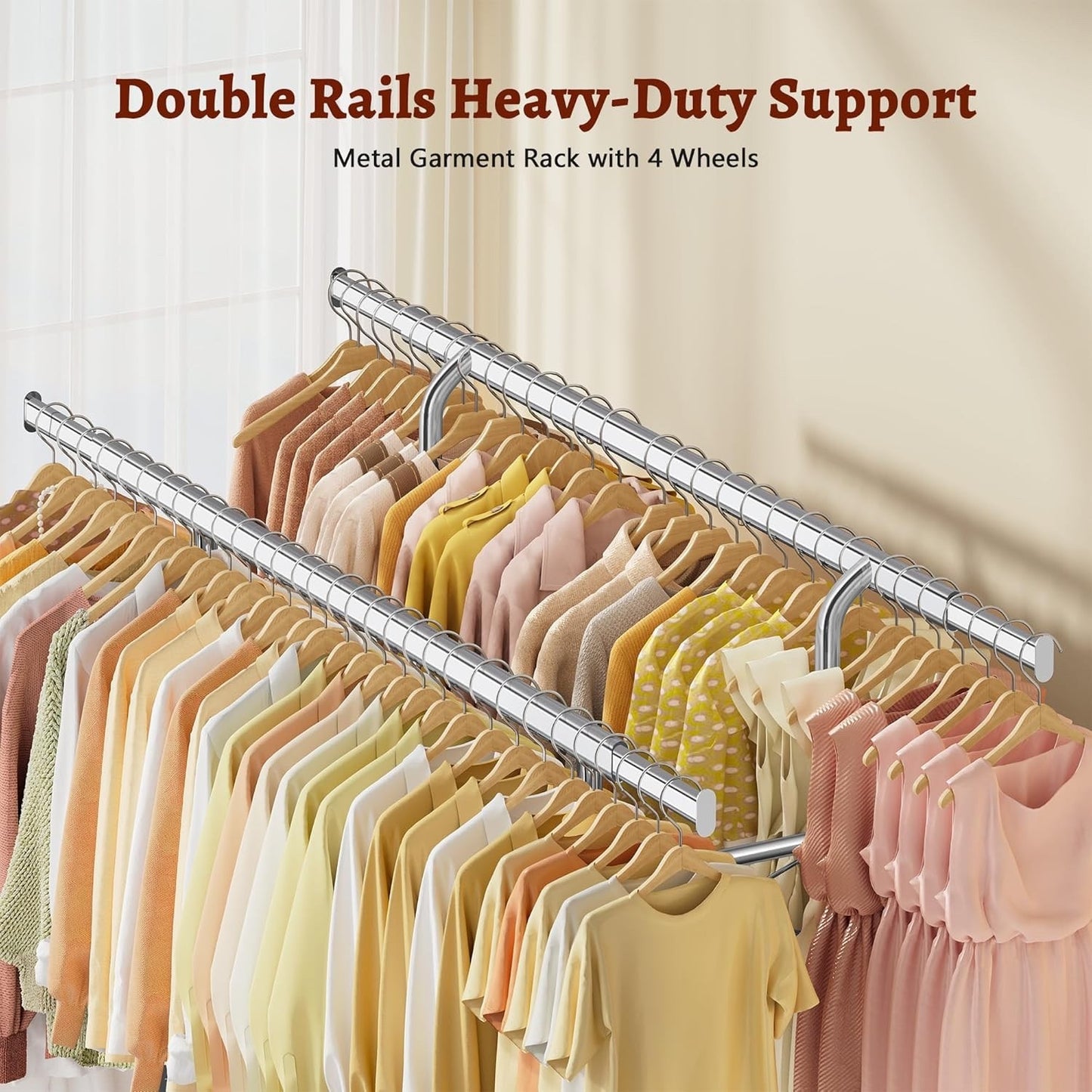 Clothes Rail Heavy Duty Double Rod Extendable Rack Storage Shelves Silver 190cm