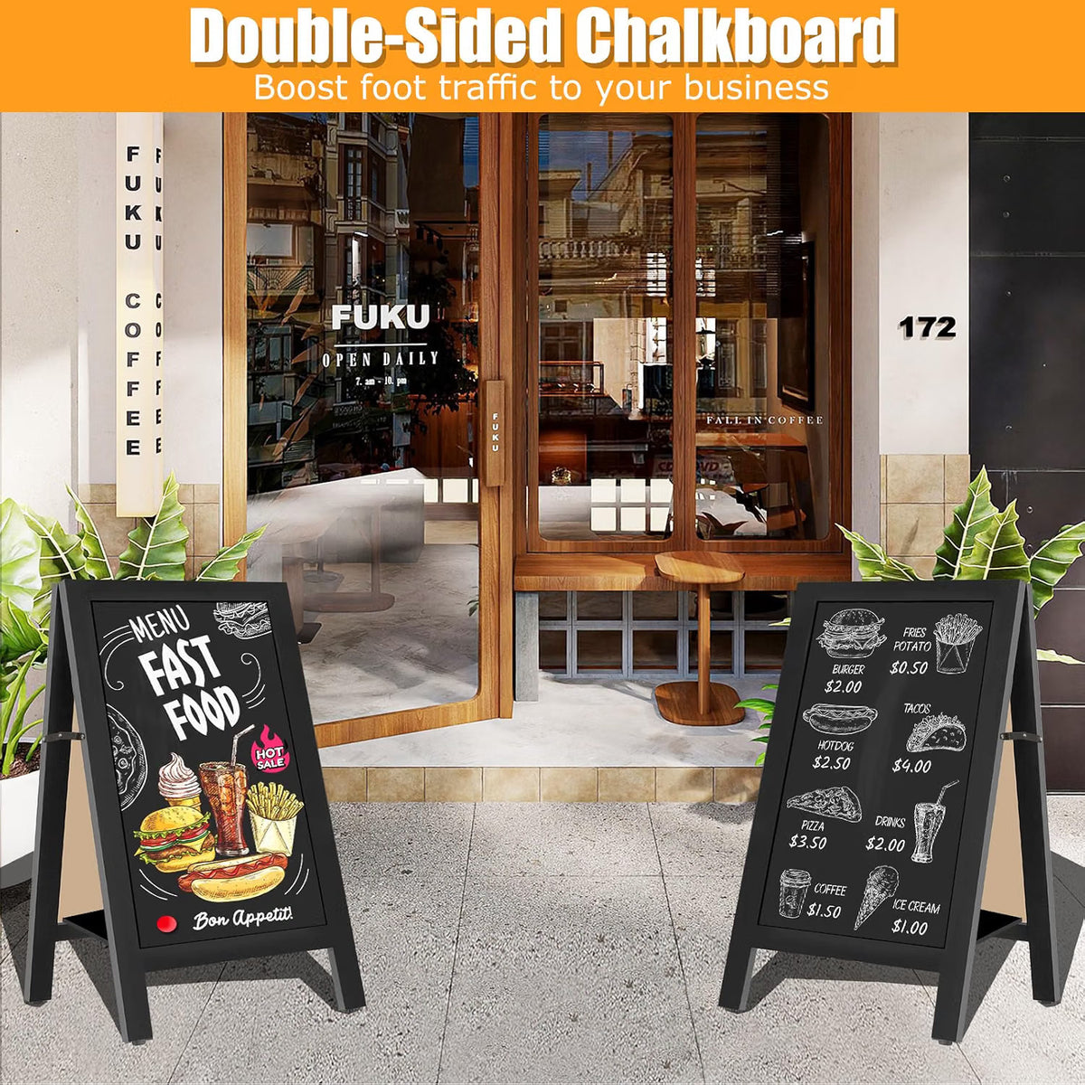A-Frame Chalkboard Pavement Sign 45x85cm Double Sided Magnetic Wood Shelf VAIIGO