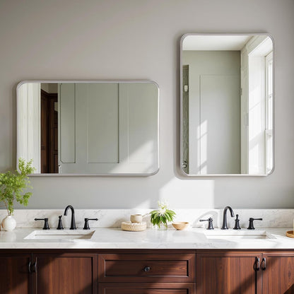 Wall Mirror 50x75cm Rectangular Bathroom Bedroom Silver Metal Frame Modern