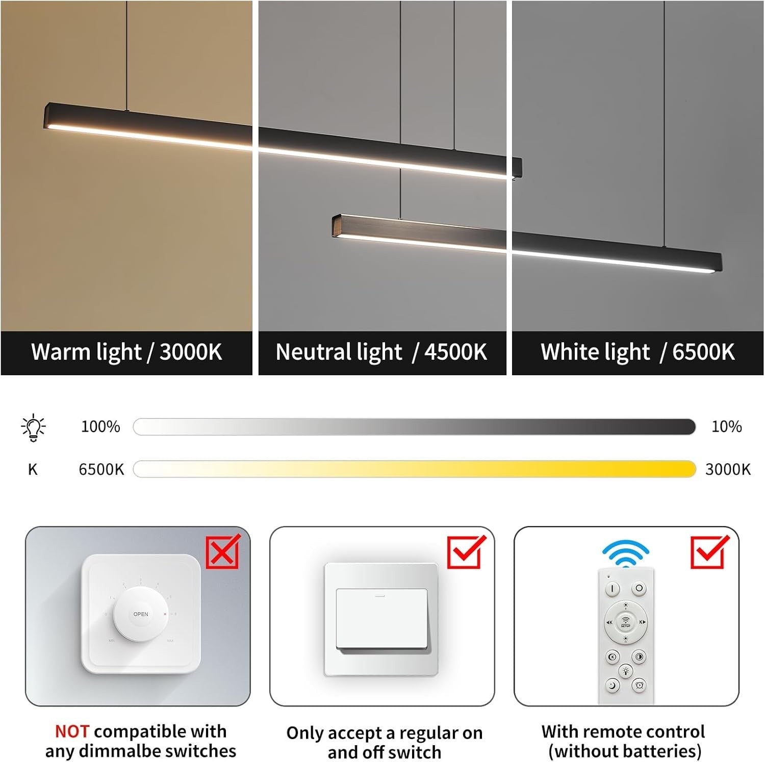 200cm Dimmable LED Pendant Light Kitchen Island Dining Table 10-100%