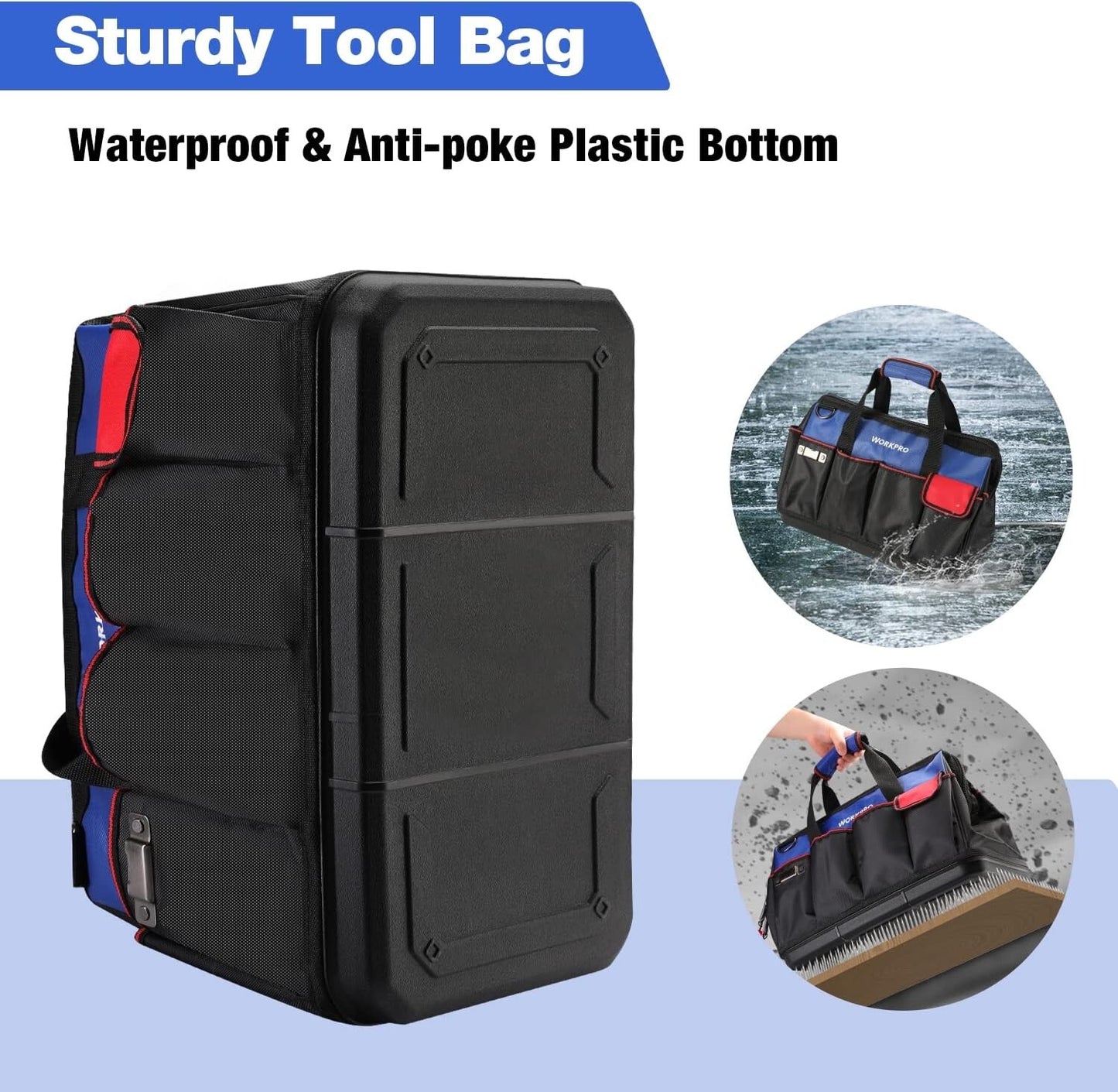 WORKPRO Tool Bag 18 Inch Tool Bag with Waterproof Molded Base Blue Black