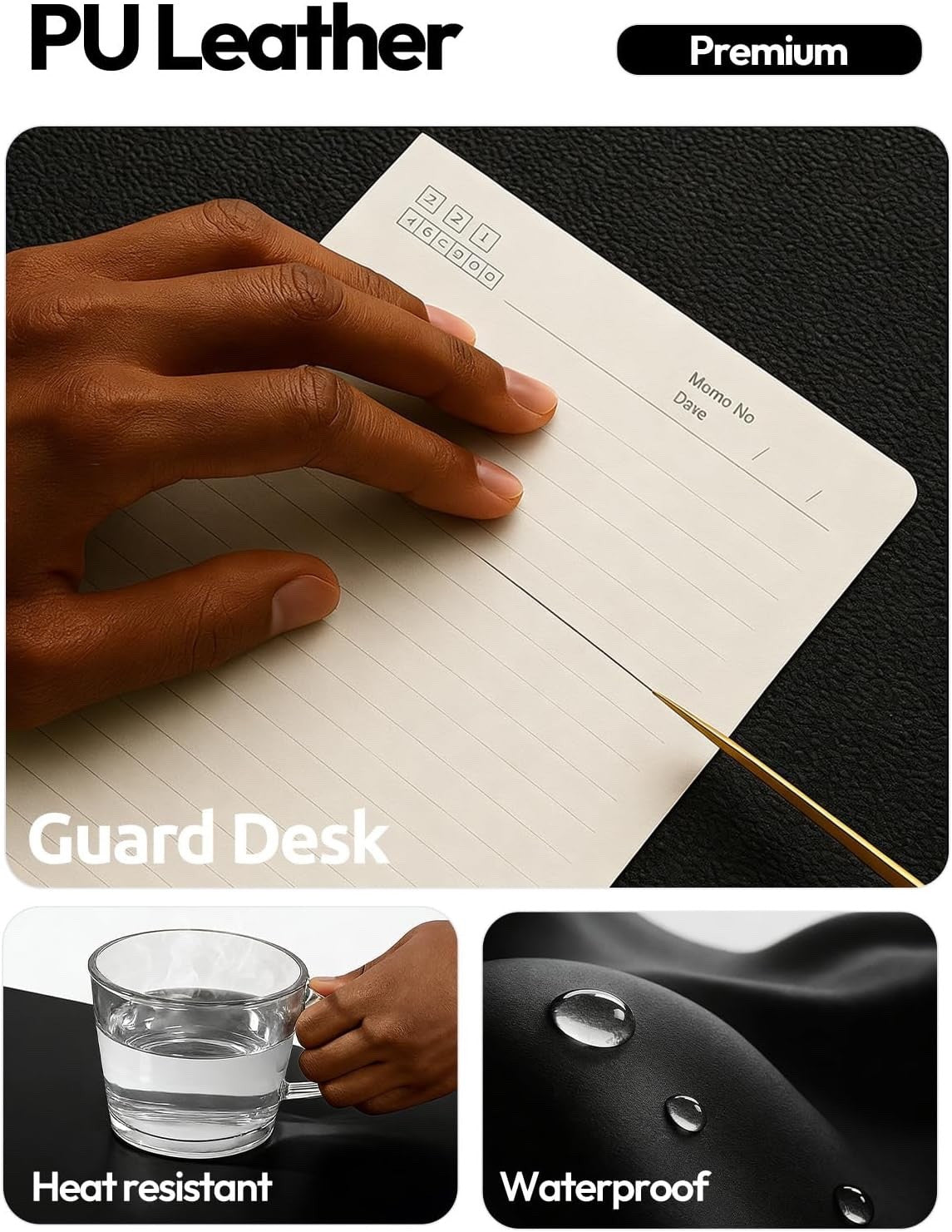Desk Mat Mouse Pad Large 100x50cm Black Faux Leather Waterproof Non Slip