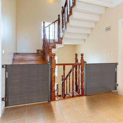 Baby Gate Retractable Mesh Dog Gate 86cm 140cm Length Grey Safety Doorway 2 Pack
