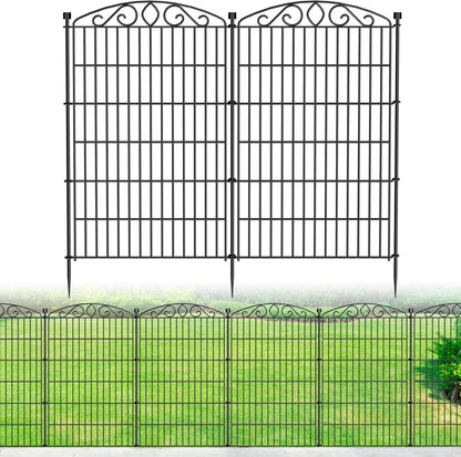 Metal Garden Fence Panels 6Pc Black Iron No Dig Outdoor Border 107cm x 389cm
