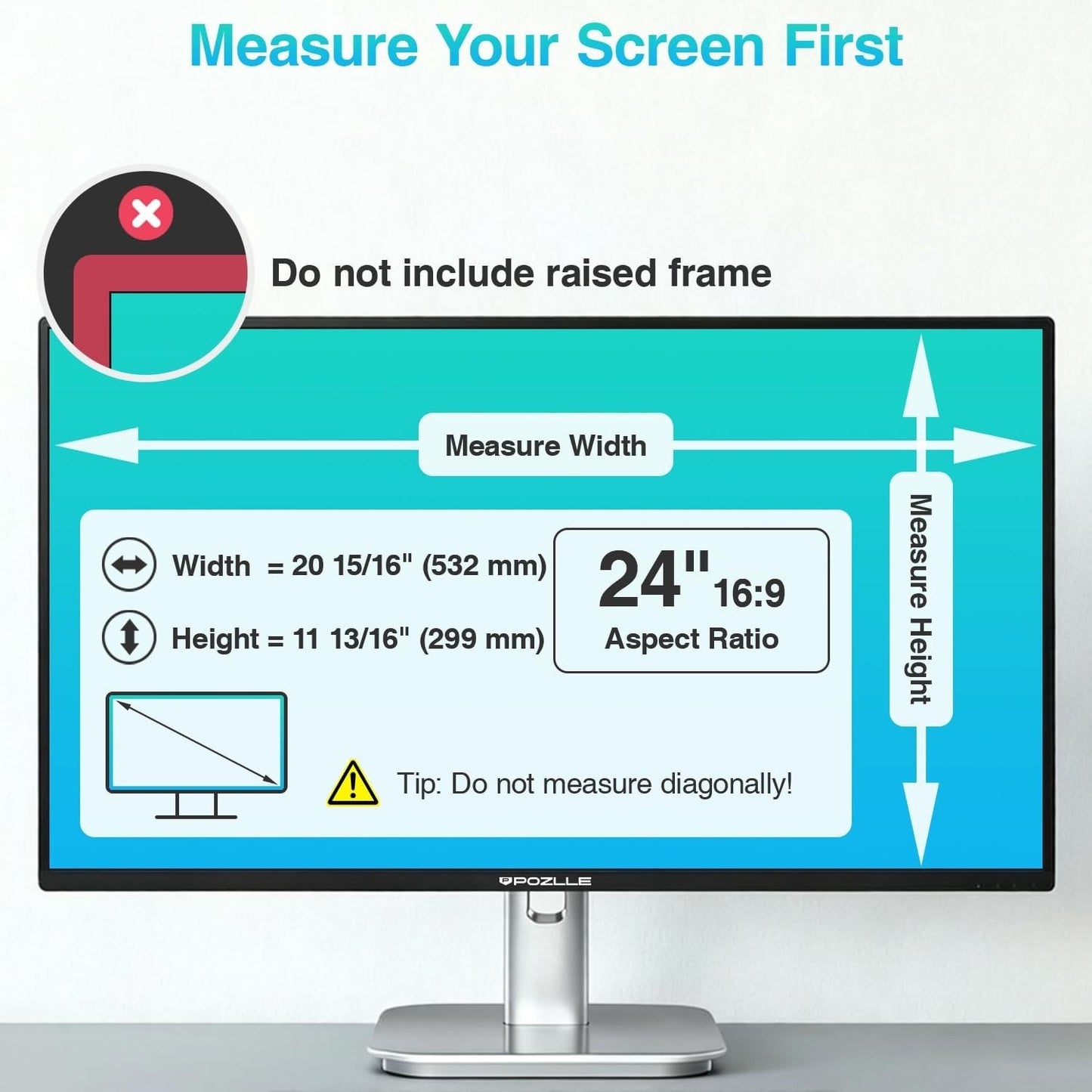 Computer Privacy Screen Filter 24in 16:9 532x299mm PC Anti Spy Blue Light Shield