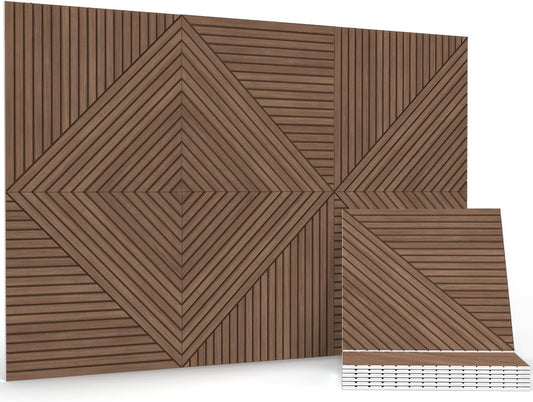 Acoustic Wall Panels Sound Absorbing 6 Pack Teak Wood Effect Self Adhesive 60cm
