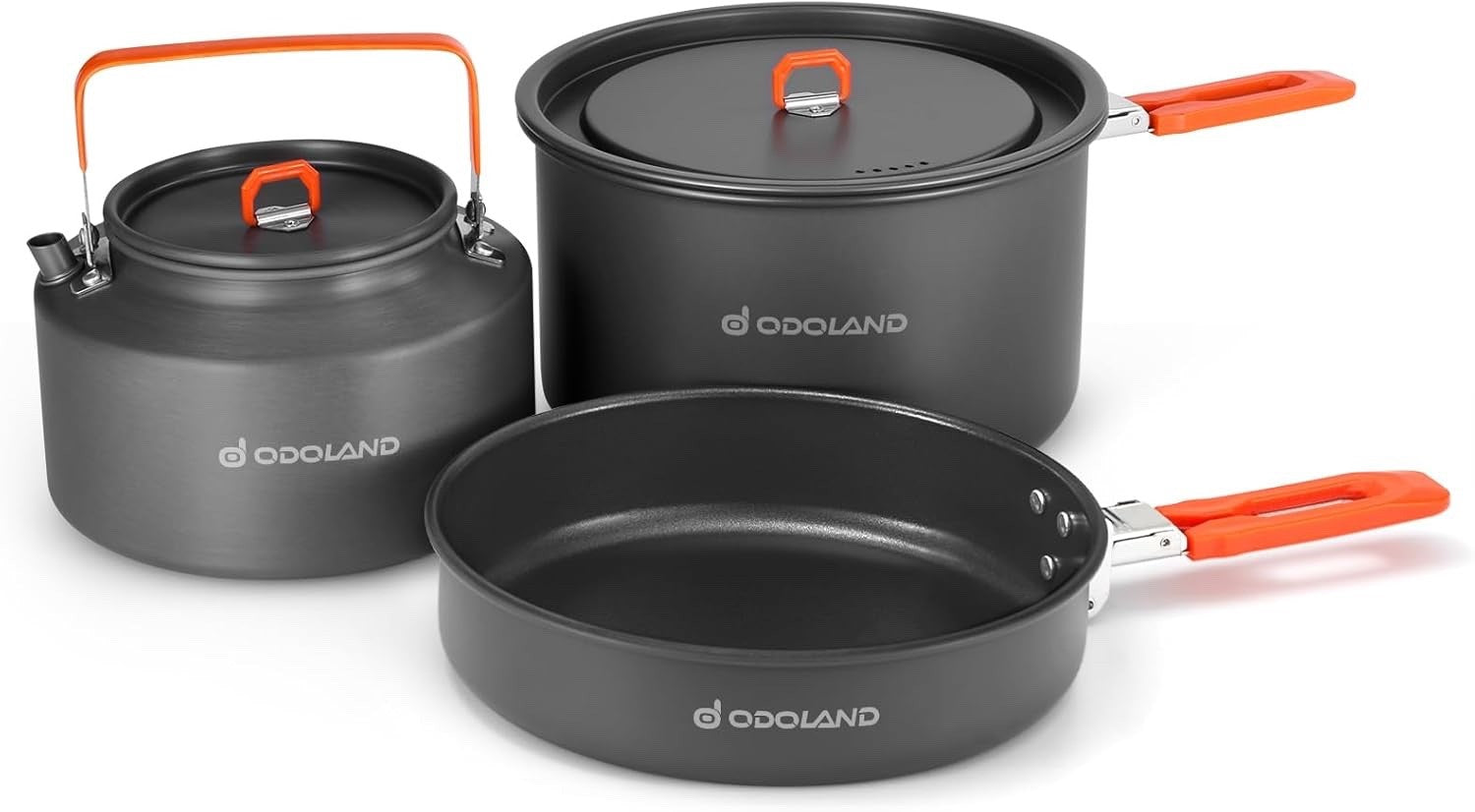 Odoland Camping Cookware Set Pot Pan Kettle with Mesh Bag for Outdoor Cooking