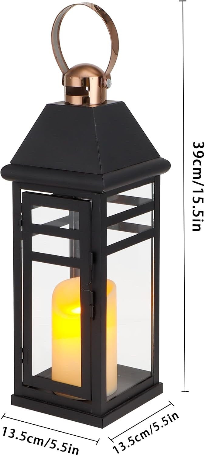 Lantern Candle Holder Vintage Metal Glass 39cm Black Hanging Indoor Outdoor
