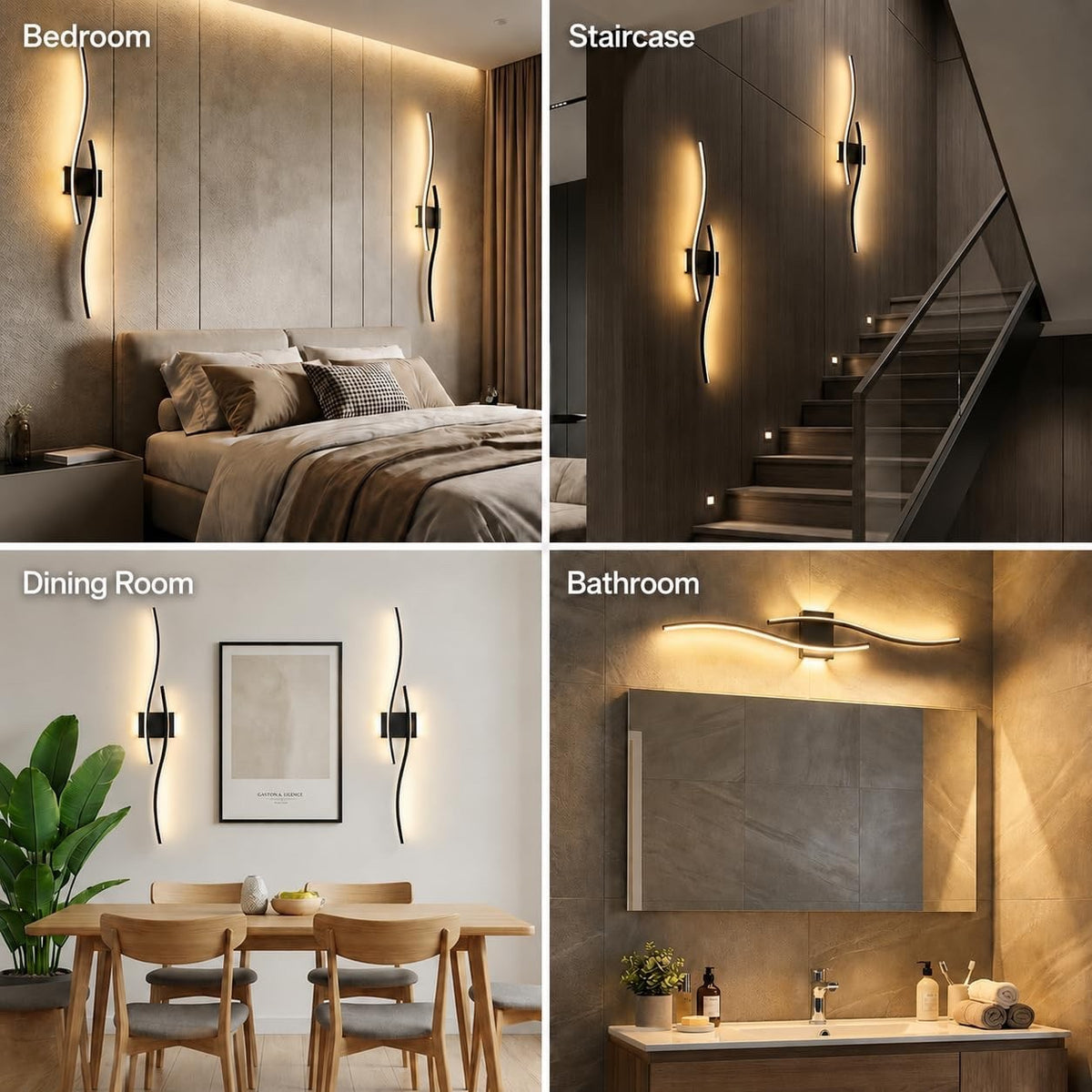Rechargeable Wall Lights Sconces Wireless 100cm Black 2 Pack Remote Dimmable