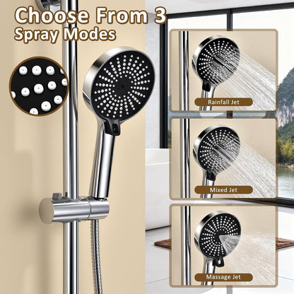 Shower System Rain Shower Hand Shower 26cm Stainless Steel Chrome Adjustable