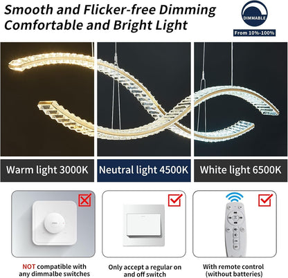 Fordeson Crystal Modern LED Chandeliers 39.3inch Dimmable LED Pendant Light