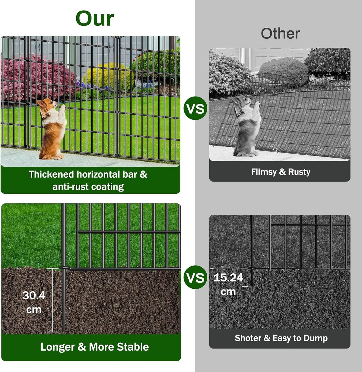 Metal Garden Fence Panels Dog Barrier 10 Panel Gate 102cm High 7.2m Long Black