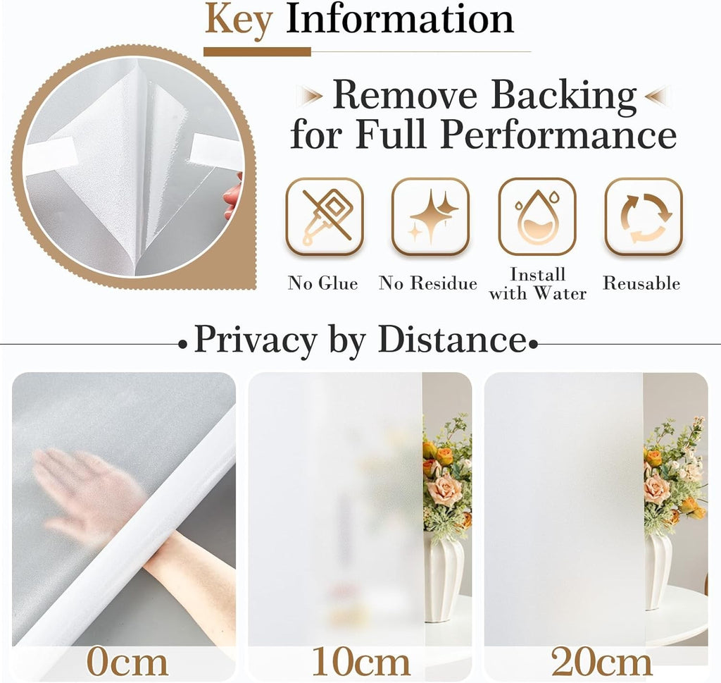 Frosted Window Film Privacy Static Cling Opaque UV Block Glass Cover