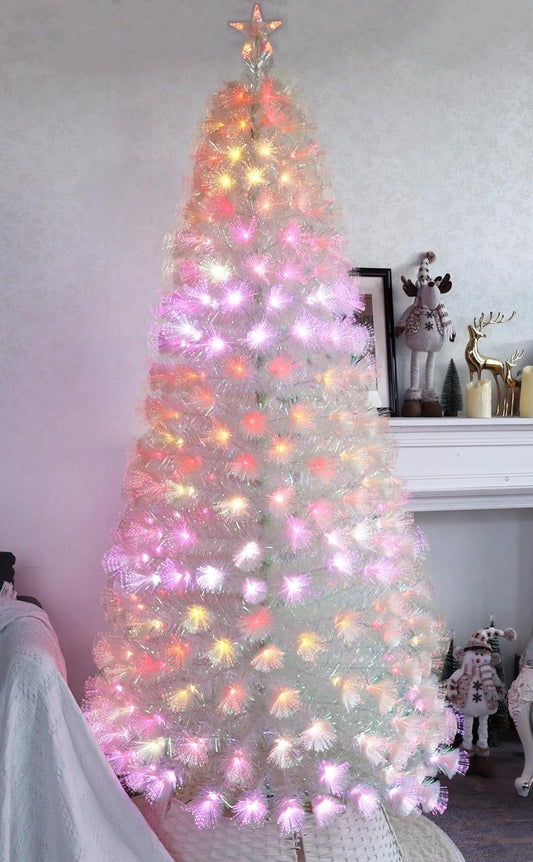 Artificial Christmas Tree 7ft Pre Lit 290 Tips Multi Color Star Stand PVC White