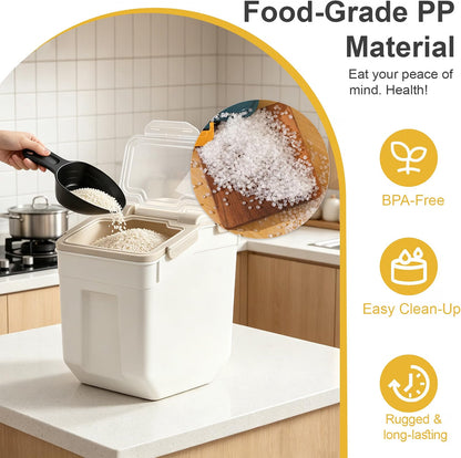 Flour Storage Containers 25lb 3 Pack Airtight Rice Bin Wheels Measuring Cup Grey