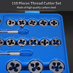 107 Pcs HSS Tap & Die Set Metric Thread Repair Kit with Wrench & Case