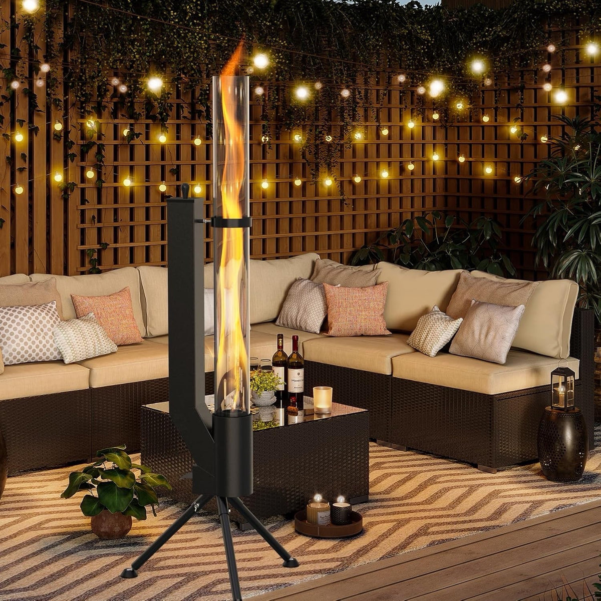 Patio Heater Wood Pellet Stove Outdoor Garden Fire Pit Glass Tube 147.5cm Black