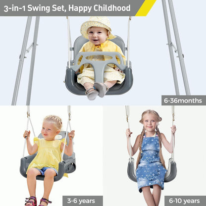 Swing Set Toddler  3-in-1 Foldable Metal Outdoor Safety Belt 4 Sandbags FUNLIO